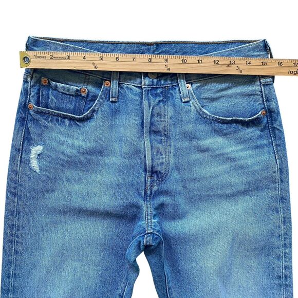 Levi's 501 Skinny Ripped Jeans Men 28x30 Button Fly Blue Distressed Punk Grunge - Picture 3 of 13